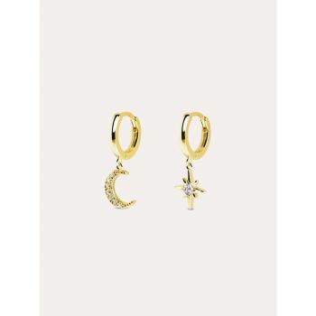 Pendientes Singularu Polar Moon Spark - Aros de Plata de Ley 925 bañados en Oro de 18 Kt. con Cierre Congo