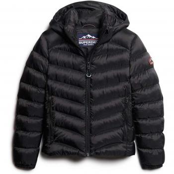 Chaqueta Acolchada Fuji Negro con Capucha y Detalles de Marca