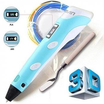 Kuman 100B Newest Version 3D Printing Pen With LCD Screen for Doodling Drawing 3D Pen Tool with 3 * 1.75mm ABS Filament- As DIY Gift（Light Blue）