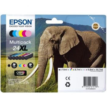 Epson 24XL Claria Photo HD Ink, Multipack de 6 colores (Negro, Cian, Cian claro, Magenta claro, Magenta, Amarillo), Cartuchos de Tinta Originales, Volum