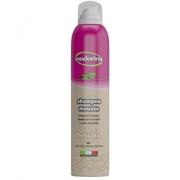 Inodorina Champú para Perros en Seco Suave Delicado 300ml. Champú en Seco para Gatos y Cachorros Espumoso sin Sulfatos, Silicona, ni Parabenos para la Piel y Pelaje.