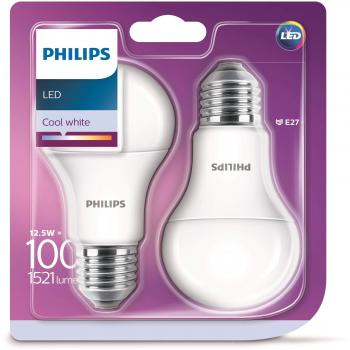 Philips Bombilla LED Estándar E27, 12.5 W equivalentes a 100W en incandescencia, luz blanca fría, 1521 lúmenes, pack 2 unidades