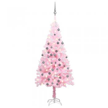 vidaXL Artificial Pre-lit Christmas Tree with Ball Set Pink 180 cm PVC