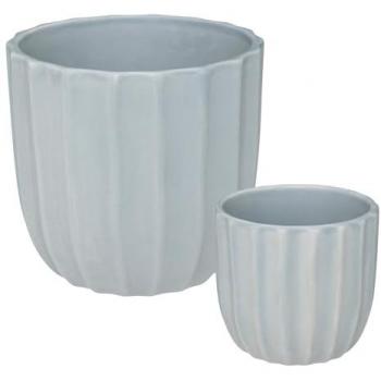 Lote de 2 Macetas de Cerámica Azul Gris 'Vista Al Mar' - Atmosphera Decoración Interior