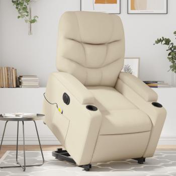 Sillón de masaje elevable eléctrico de cuero sintético en color negro, crema y marrón - Sillón cómodo para dormitorio, silla relax y sofá