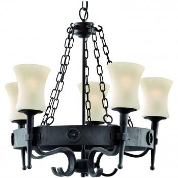 Lámpara Colgante Clásica Cartwheel Negra de 5 Luces E27 con Cristal Scavo
