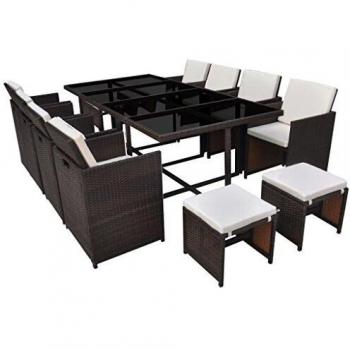 13-Piece Brown Poly Rattan Outdoor Dining Set with Cushions