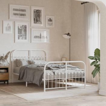 Cama de metal blanco 120x200 cm con cabecero y estribo para pediatría
