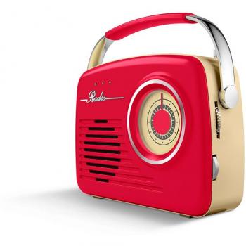 AKAI R100 – Radio Vintage Am/FM con USB, SD, AUX IN, 11W, portátil Color Rojo