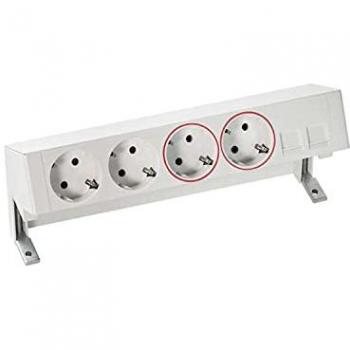 Kit de sobremesa completo Simon con 2 enchufes Schuko, 2 bases SAI y placa para 2 conectores RJ45 blanco