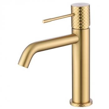 Grifo Monomando para Lavabo de Latón con Tecnología Apertura en Frío - Ahorro Energético - Oro Cepillado