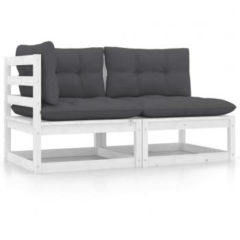 Conjunto de Muebles para Jardín 2 Piezas con Cojines en Blanco y Madera de Pino