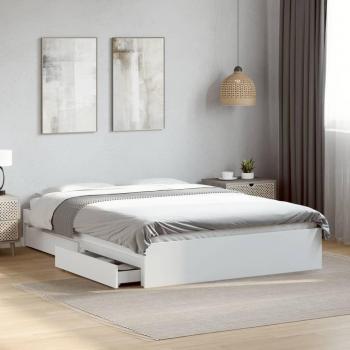 Cama con cajones de madera multicapa y de ingeniería blanca 140x200 cm