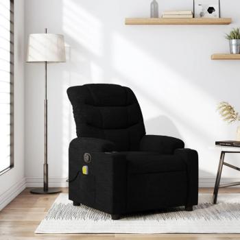 Silla reclinable negra de masaje en tela Vidaxl con función de reclinado, tapizado en tela negra, soporte ergonómico y sistema de vibración