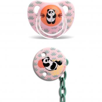 Suavinex - Pack Chupete Tetina Anatómica 6-18 Meses Látex + Broche Redondo. 0% BPA, Diseño Panda Color Rosa