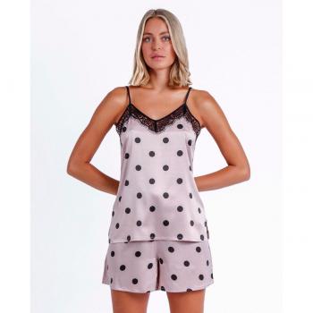 Pijama de mujer corto satinado con estampado de lunares