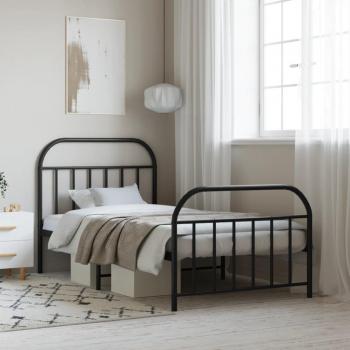 Black Metal Bed Frame with Headboard and Footboard 100x200 cm