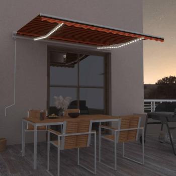 Toldo automático con sensor de viento LED naranja marrón 400x350 cm