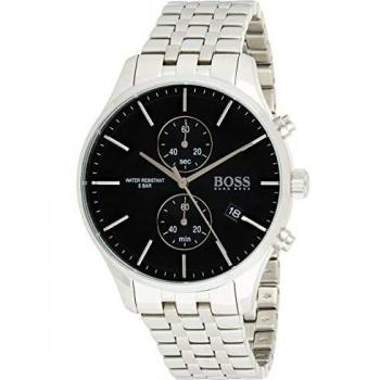 Reloj Cronógrafo BOSS Associate para Hombre, 42mm, Acero Inoxidable Plateado/Negro, Resistencia al Agua 5ATM