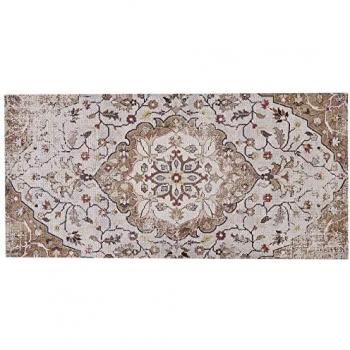 Alfombra Beige y Marrón de Poliéster y Algodón Hecha a Mano con Patrón Floral Oriental Distinguido 80 x 150 cm Kattakkada