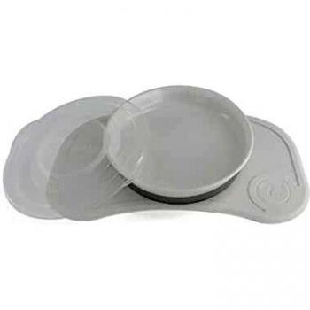 Twistshake Click-Mat Mini 31 x 17 cm Mantel Individual Placa de Alimentación para Mayoría Bandejas para Tronas + Plato Sellado con Tapa Alimentación para Bebés, Vajilla, Sin BPA, 6+ Meses, Blanco