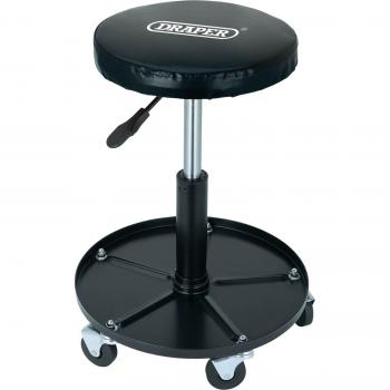 Draper Tools Asiento de trabajo ajustable negro - Taburete de taller ajustable, altura regulable, diseño ergonómico, tapizado en negro, base robusta y ruedas para fácil movilidad