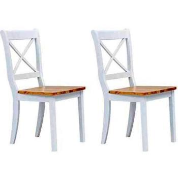 White and Light Wood Solid Rubber Wood Dining Chairs (Set of 2)