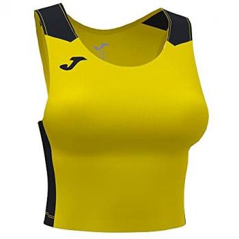 Top de running Joma Record II mujer amarillo negro, características: tejido ligero, transpirable, diseño ajustado, tecnología que favorece la evaporación del sudor, costuras planas para mayor comodidad y libertad de movimiento