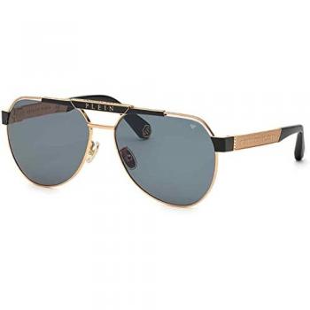 Philipp Plein Men's Multicolor Sunglasses SPP073M, Shiny Gold Copper with Semi Matt Parts, Green CAT3, Size 63 MM