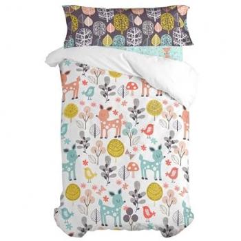 Juego Nórdico Woodland 2 Piezas Multicolor, 180x220 cm (Cama 105), 100% Algodón, Calidad 150 TC, Cálido y Otoñal