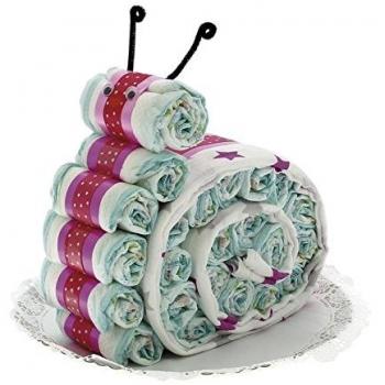 Tarta de pañales con forma de Caracol con muselina rosa
