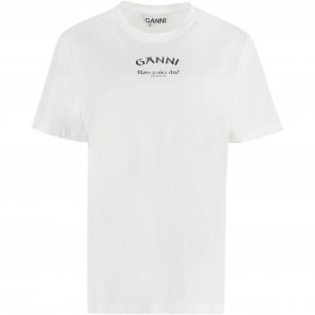 Ganni Women's Logo Print Cotton T-Shirt - Bright White - Size Medium