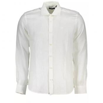 North Sails Men's White Linen Shirt - Size M with Italian Collar and Embroidery