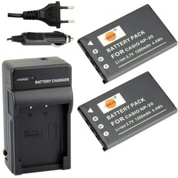 DSTE 2-Pieza Repuesto Batería y DC75E Viaje Cargador kit para Ccomoio NP-20 Exilim EX-Z3 EX-Z4 EX-Z5 EX-Z6 EX-Z7 EX-Z8 EX-Z11 EX-Z60 EX-Z65 EX-Z70 EX-Z75 EX-Z77 EX-M1 EX-M2 EX-M20 EX-S1 EX-S2 EX-S3