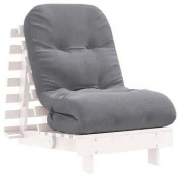 Futón sofá cama con colchón de madera maciza blanco 60x206x11 cm