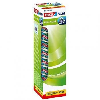 Cinta Adhesiva Eco & Clear 10 Rollos, Transparente, 15 mm x 10 m, Sin Disolventes