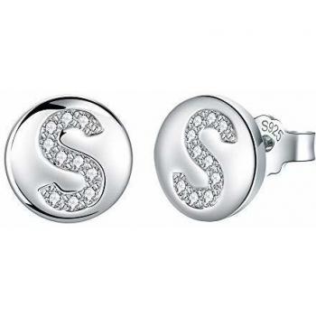J.Endéar Pendientes Mujer Forma de Inicial S, Plata de Ley 925 con Zirconia Cúbico Alfabeto Pequeño Disco Redondo para Joyería