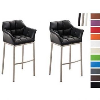 Set de 2 taburetes de bar Damaso en similpiel negro con estructura de acero inoxidable