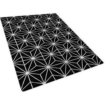 Alfombra Moderna Negra y Plateada con Patrón Geométrico de Viscosa y Algodón 160 x 230 cm Tejida a Mano