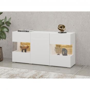 Sideboard moderno Ava, 120 cm, montable en pared o de pie, sin tiradores, 3 puertas, con esquinas de cristal