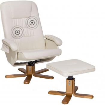 Sillón de Masaje Reclinable Giratorio con Reposapiés Calentado en Piel Sintética Beige Relax Pro