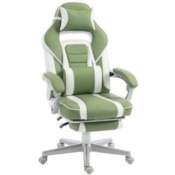 Silla Gaming Reclinable HOMCOM con Altura Ajustable, Reposapiés Retráctil, Soporte Lumbar y Reposacabezas Desmontable - Verde