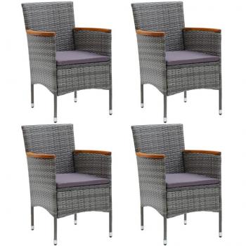 4-Piece Grey Poly Rattan Garden Dining Chair Set