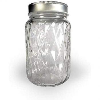 Bocal de vidrio Diamante 375 ml con tapa plateada - Tarro Mason Jar