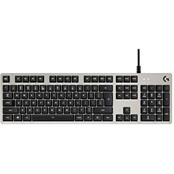 Logitech G413 Teclado Gaming Mecánico, Teclas retroiluminadas, Teclas Romer-G Táctil, Aleación de Aluminio, Teclas personalizables, Paso de USB, Disposición QWERTY US - Plata/Negro