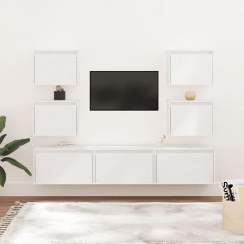 Mueble para TV 7 piezas de madera maciza de pino, Mueble de salón, Mueble televisor, Mesa de TV