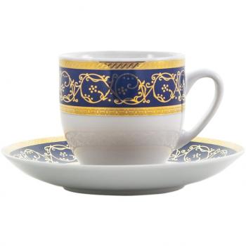 Bohemia Saphyr Greca Taza y Plato de Café, Porcelana, Azul, 12x12x5 cm