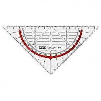 Escuadra Geométrica Transparente 17 cm con Marca Semicircular Roja