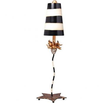 Lámpara de mesa La Fleur negra y masilla, 1 luz, Hoja de oro con rayas negras y topo, casquillo E27