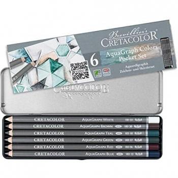 Cretacolor Aquagraph Colors Pocket Set | Lápices de grafito acuarelables con detalles de color | 6 lápices
